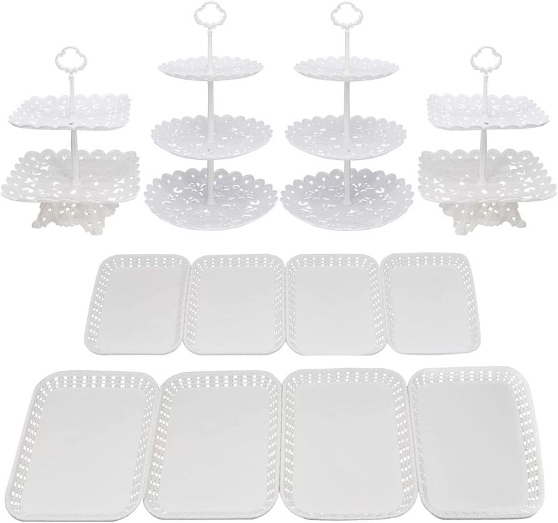 Photo 1 of Set of 12 Pieces Cupcake Stands Plastic Dessert Stand Cupcake Holder Plate Serving Tray Fruit Plate for Wedding Birthday Party Fruits Desserts Candy Bar Display White
