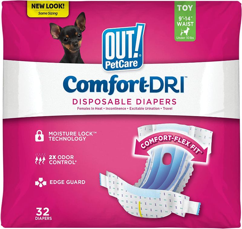 Photo 1 of OUT! Pet Care Disposable Female Dog Diapers | Absorbent with Leak Proof Fit | Toy, 32 Count
