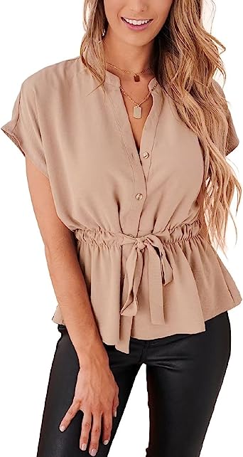 Photo 1 of Womens Button Down Blouses Casual Peplum Summer Tops Dressy Chiffon Work Blouse
