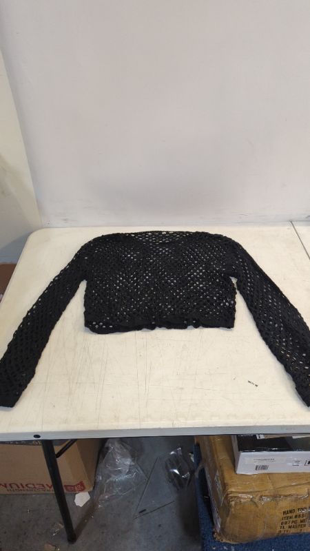 Photo 1 of Women Long Flared Sleeve Cover Up Shirt See-Through Mesh Crop Top Pullover Fishnet T-Shirt Blouse Beachwear
