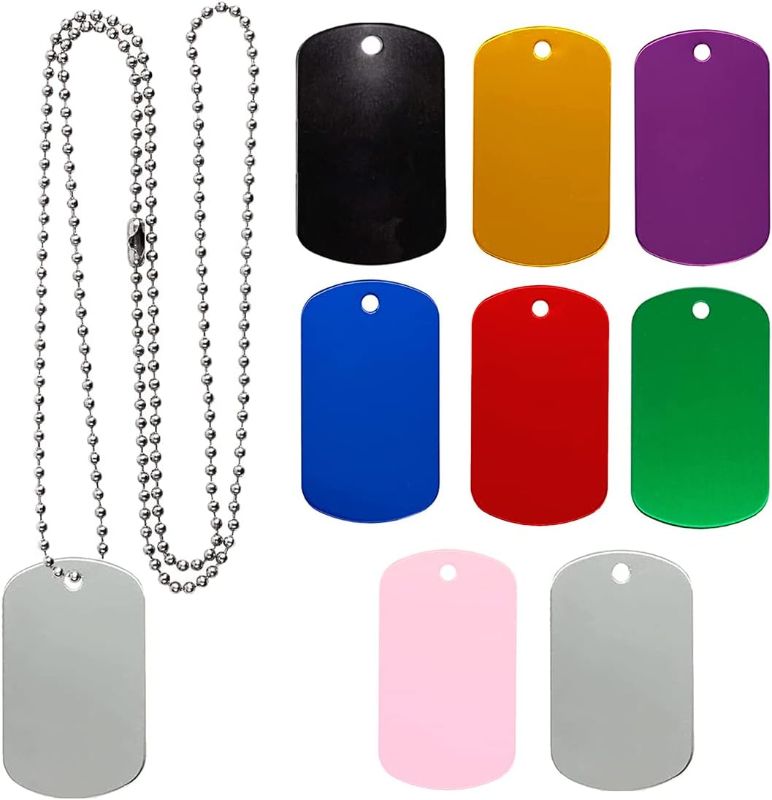 Photo 1 of 24 Pack Anodized Aluminum Blank Tags Metal ID Tags for Laser Engraving with 24 Inches Ball Chains Stainless Steel Necklace Multi Colors
