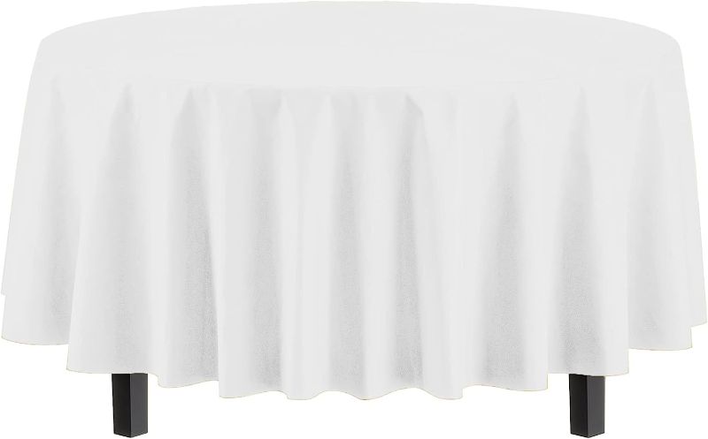 Photo 1 of 12-Pack Premium Plastic Tablecloth 84in. Round Table Cover - White
