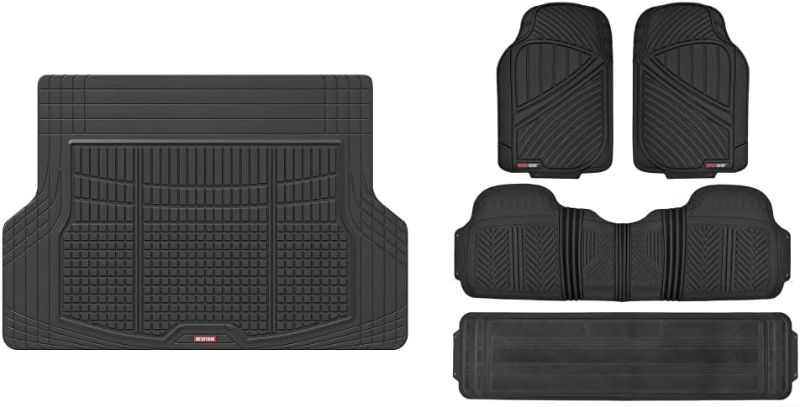 Photo 1 of Motor Trend Premium FlexTough All-Protection Cargo Mat Liner, Black & 3 Row Odorless Rubber Floor Mats & Liners for Car SUV Van, Durable Heavy Duty Polymerized Latex Full Interior Protection, Black
