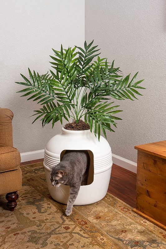 Photo 1 of Good Pet Stuff, The Original Hidden Litter Box, Artificial Plants & Enclosed Cat Planter Litter Box, Vented & Odor Filter, Easy to Clean, White Birch
