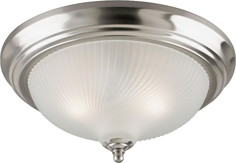 Photo 1 of Westinghouse Lighting 6430600 Three-Light Flush-Mount Interior Ceiling Fixture, Brushed Nickel Finish with Frosted Swirl Glass
