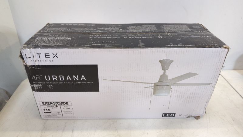 Photo 2 of Litex Industries Urbana 48" White Finish Ceiling Fan Includes Metal Blades & LED Light Kit - UB48WW4LE