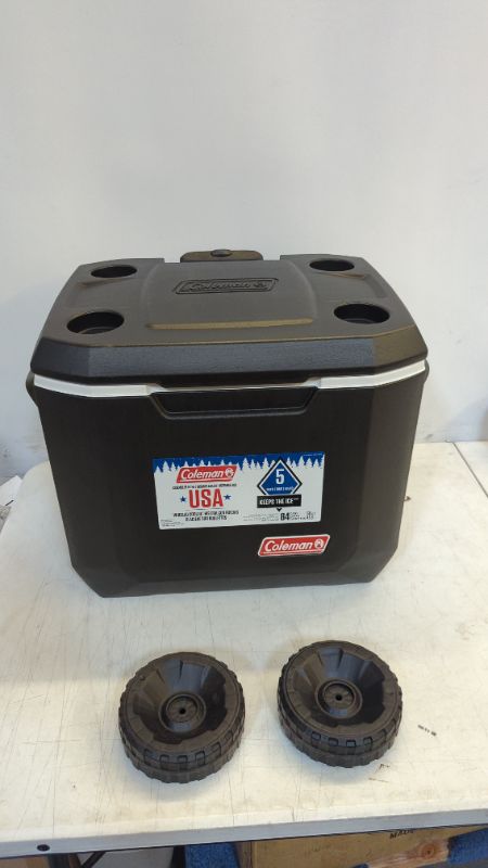 Photo 2 of Coleman Rolling Cooler | 50 Quart Xtreme 5 Day Cooler with Wheels | Wheeled Hard Cooler Keeps Ice Up to 5 Days, Black