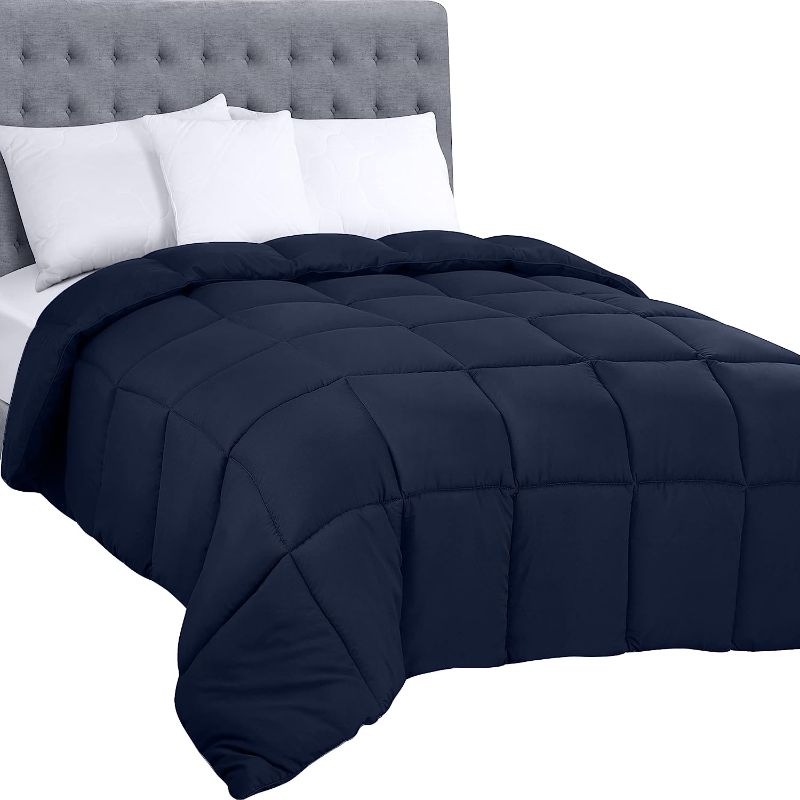 Photo 1 of All Season 250 GSM Comforter - Plush Siliconized Fiberfill Comforter - Box Stitched (Navy, King)