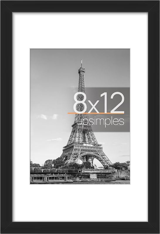 Photo 1 of upsimples 8x12 Picture Frame, Display Pictures 6x8 with Mat or 8x12 Without Mat, Wall Hanging Photo Frame, Black, 1 Pack

