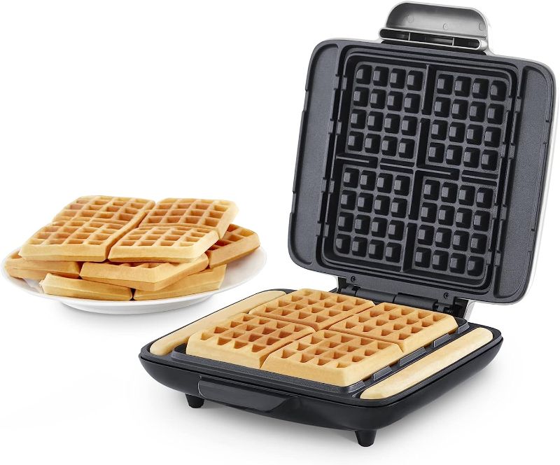 Photo 1 of Dash Deluxe No-Drip Waffle Iron Maker Machine 1200W + Hash Browns, or Any Breakfast, Lunch, & Snacks with Easy Clean, Non-Stick + Mess Free Sides, Silver
