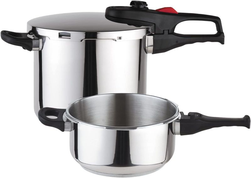 Photo 1 of Magefesa® Practika Plus Super Fast pressure cooker, 4.2 and 6.3 Quart, 18/10 stainless steel, suitable induction, excellent heat distribution, encapsulated heat diffuser bottom, 5 safety systems
