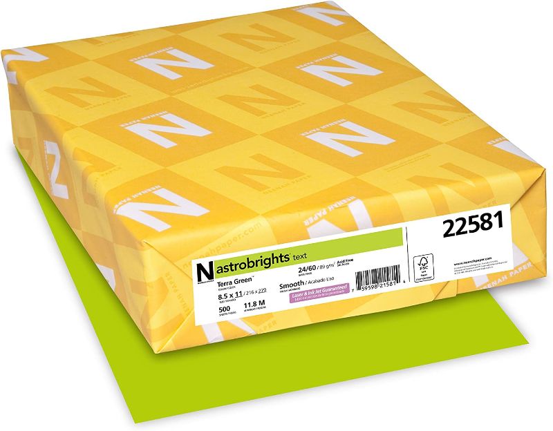 Photo 1 of Neenah Astrobrights Premium Color Paper, 24 lb, 8.5 x 11 Inches, 500 Sheets, Terra Green (22581)
