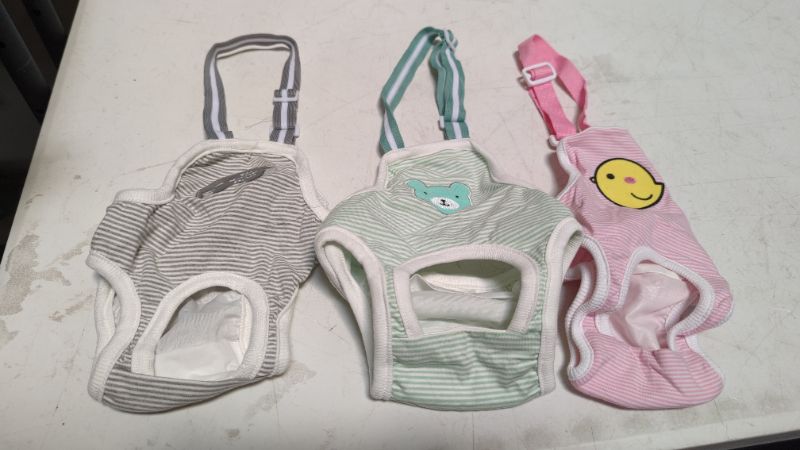 Photo 2 of 3 Pieces Dog Diaper Striped Sanitary Pantie with Adjustable Suspender Washable Reusable Puppy Sanitary Panties Cute Pet Underwear Diaper Jumpsuits for Female Dogs (Animal Pattern,M)
