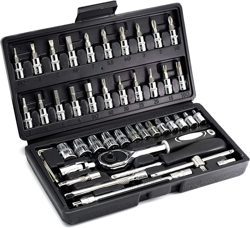 Photo 1 of Catron 46 In 1 Pcs Tool Kit & Hand Tool Kit Wrench Set Multi Purpose Combination Tool Case Precision Socket Set,Screwdriver and Socket Set,Bike Tool Kit Set All Bike, Car Tool Kit Set
