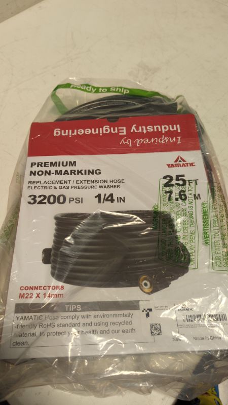 Photo 2 of YAMATIC Kink Free 3200 PSI 25 FT Pressure Washer Hose 1/4" M22-14mm Brass Thread Replacement For Most Brand Pressure Washers