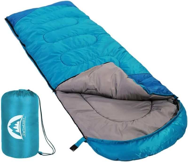 Photo 1 of Sleeping Bag 3 Seasons (Summer, Spring, Fall) Warm & Cool Weather - Lightweight,Waterproof Indoor & Outdoor Use for Kids, Teens & Adults for Hiking and Camping
