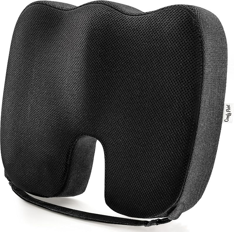 Photo 1 of Seat Cushion Gives Tailbone Pain Relief - Car Seat Cushion with Strap - Seat Pillow - Office Chair Cushion - Coccyx Pillow - Tailbone Cushion - Soft Premium Memory Foam Provides Luxury Comfort.