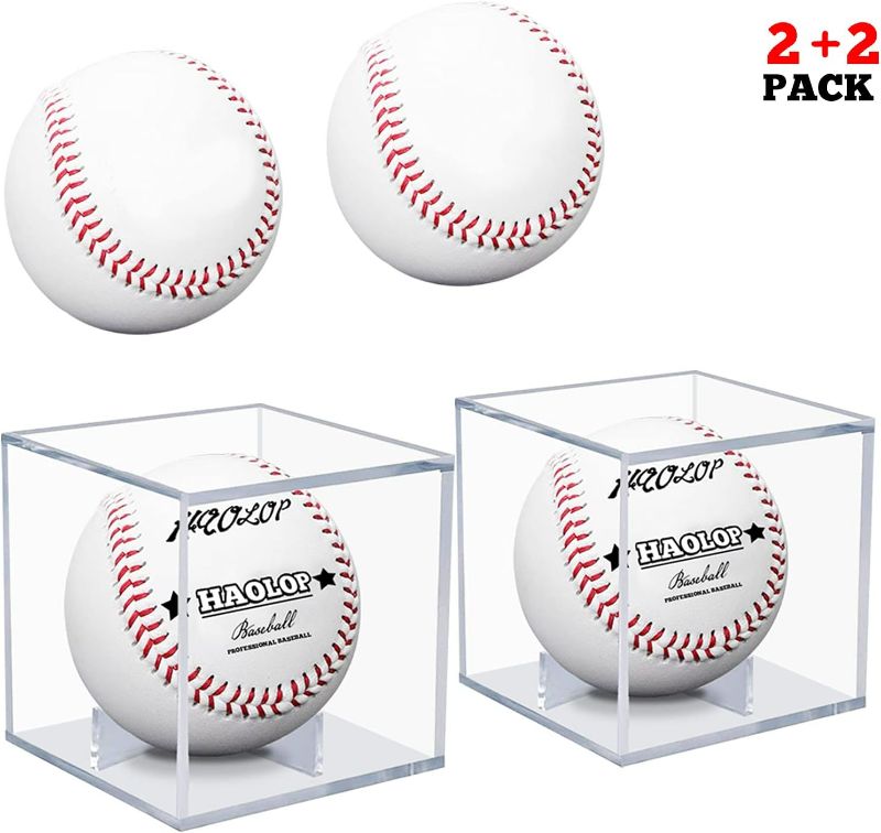 Photo 1 of  2 Pack Baseball Display Case with Soft Baseballs, UV Protected Acrylic Clear Holder, Square Cube Ball Protector, Memorabilia Autograph Boxes for Official Size baseball-2pcs