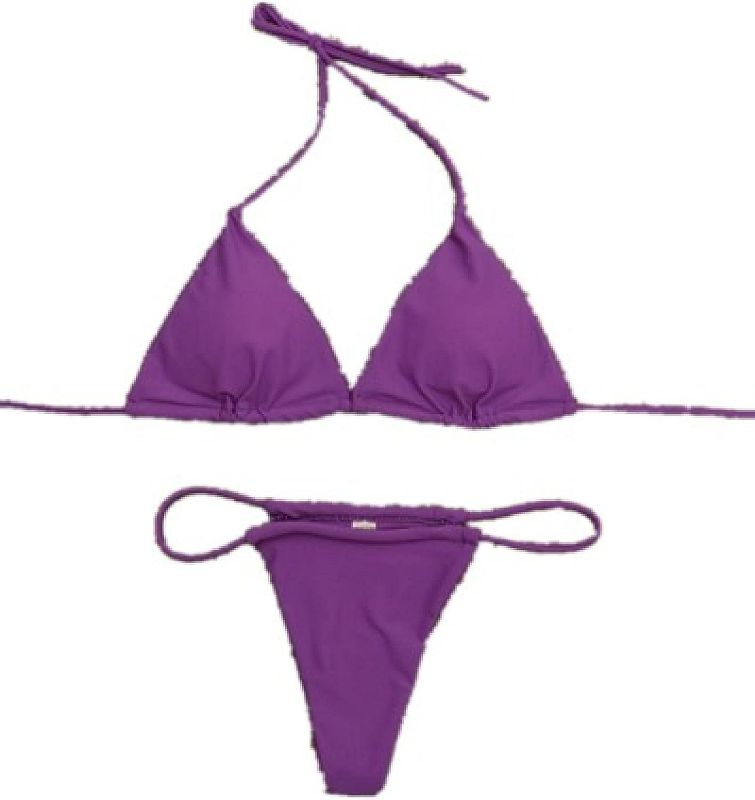 Photo 1 of ZUKKY New Bikini Sexy Solid Color Ladies Swimsuit Set High Cut Triangle Bikini Set S Purple
