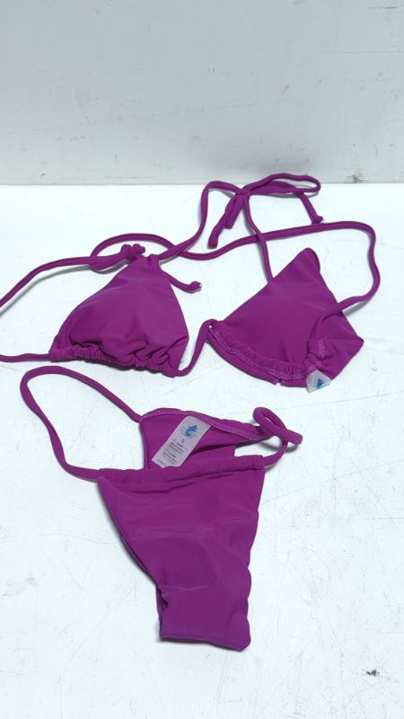 Photo 2 of ZUKKY New Bikini Sexy Solid Color Ladies Swimsuit Set High Cut Triangle Bikini Set S Purple

