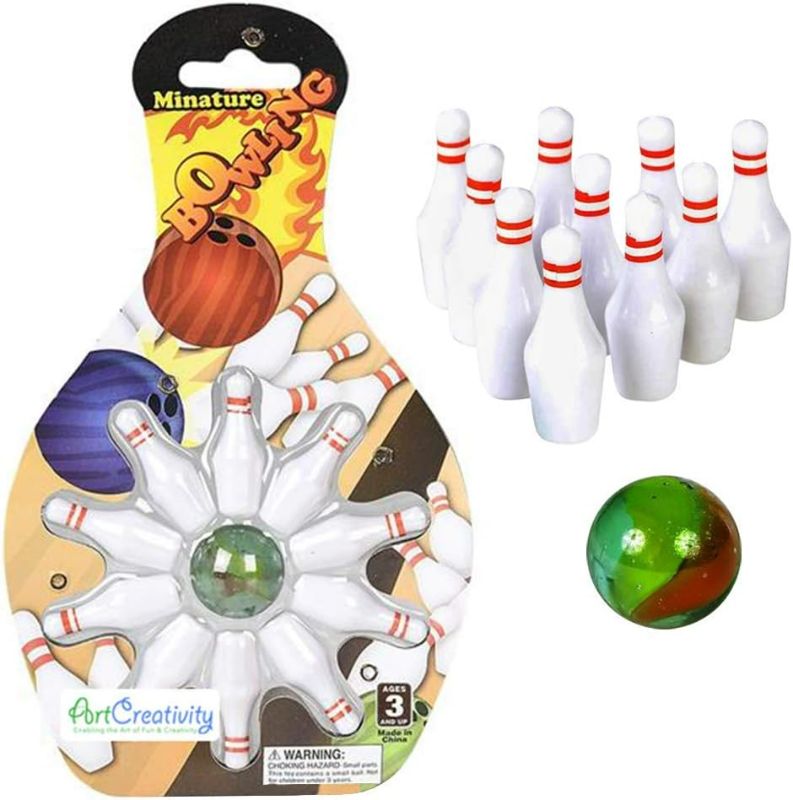 Photo 1 of ArtCreativity Mini Bowling Game, Set of 12, Each Set Includes 10 Miniature Pins and 1 Marble Bowling Ball, Tabletop Bowling Sets for Kids and Adults, Party Favors, Goodie Bag Fillers, and Small Prizes
