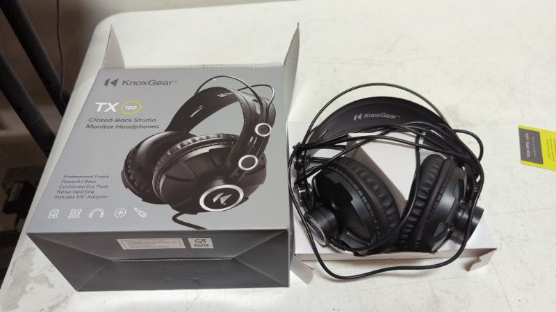Photo 2 of Knox Gear TX-100 Closed-Back Studio Monitor Headphones, Noise-Isolating Headphones for Gaming PC, Over Ear Wired Headphones for Recording & Music Production, Black Headphones, Studio Headphones

