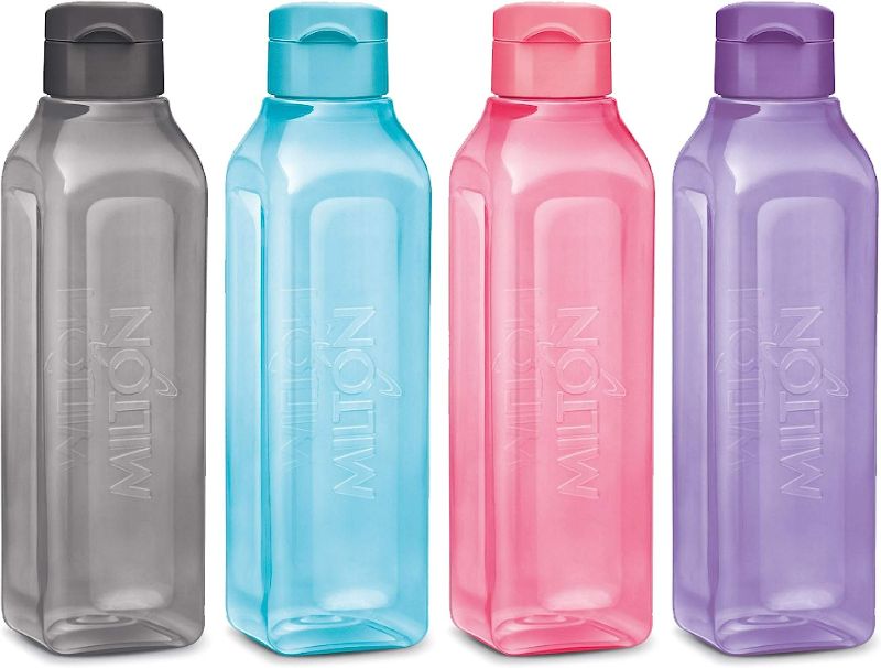 Photo 1 of MILTON Sports Water Bottle Square Juice Box 4 Set 32 oz. Great for Juices Milk Smoothies Plastic Wide-Mouth Reusable Leak Proof Drink Bottle/Carton for School Bags Lunch Boxes Gym Flip Lid -BPA Free
