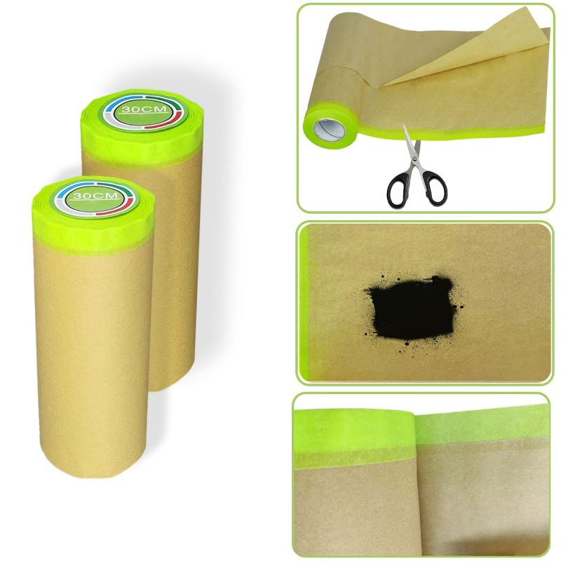 Photo 1 of 3 rolls Pre Taped Masking Paper for Painting Adhesive Painters Paper Roll with Tape 55cm