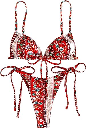 Photo 1 of WDIRARA Women's Floral Print Tie Side Swimwear Straps Bikini Sets Swimsuits
