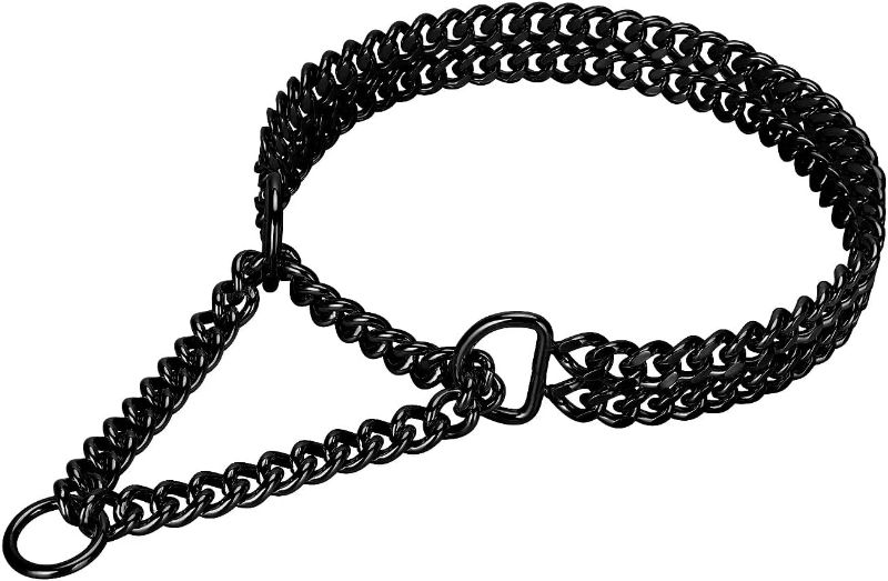 Photo 1 of Black Dog Chain Collar Stainless Steel Black Dog Collar Adjustable Walking, Metal Cuban Link Dog Collar Chew Proof Double Row Chain Dog Collar for Large Small Medium Dogs
