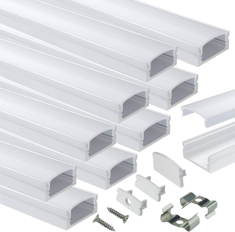 Photo 1 of Muzata 10Pack 6.6FT/2M U Shape LED Aluminum Channel System with Milky White Cover, Silver Aluminum Extrusion Profile Housing Track for Strip Tape Light U1SW WW 2M, LU1 L2M
