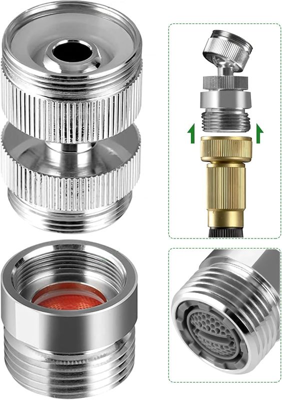 Photo 1 of Swivel Faucet to Hose Adapter with Aerator, Sink Hose Attachment for Faucet to Garden Hose 3/4 Inches, 15/16 Male Thread or 55/64-27UNS Female Thread to Faucet, Solid Brass, Chrome
