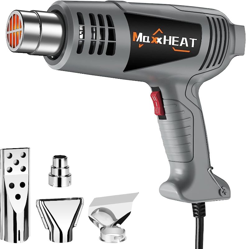 Photo 1 of Heat Gun, MAXXHEAT 1600W Hot Air Gun Kit with Dual Temperature Setting (572?~1112?), Fast Heating Tool with 4 Nozzles for Crafts, Shrink Tubing/Wrapping, Stripping Paint, Epoxy Resin
