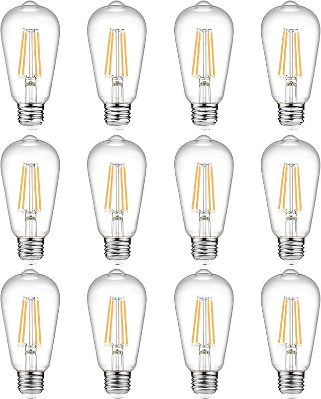 Photo 1 of Ascher 12-Pack Vintage LED Edison Light Bulb 60W Equivalent, Decorative Antique Filament Light Bulbs with 80+ CRI, Warm White 2700K, 700 Lumens, E26 Base, Non-Dimmable

