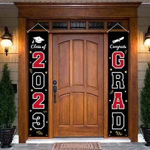 Photo 1 of 2023 Graduation Banner Decorations - Porch Sign Set Red White Black Welcome Door Décor Party Favors Supplies For Indoor Outdoor