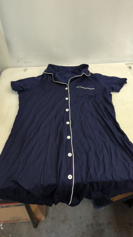 Photo 2 of Amorbella Womens Button Up Night Shirt Ultra Soft Sleepshirt Bamboo Pj Top Nightgown (Navy Blue, Medium)
