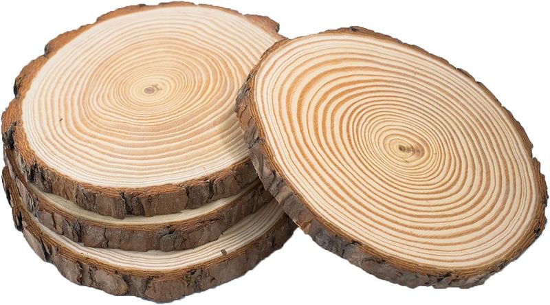 Photo 1 of 4PCS Wood Slices Wood Rounds Natural Unfinished Wood Discs Coasters for Weddings Decoration Arts and Crafts, Centerpieces Paintings Graffiti Hand Painted Tree Slices DIY Projects 6-7 inch

