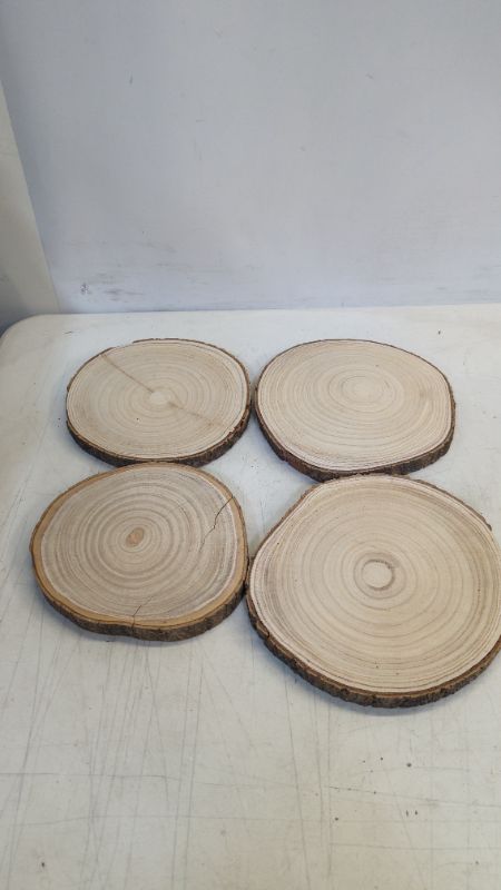 Photo 2 of 4PCS Wood Slices Wood Rounds Natural Unfinished Wood Discs Coasters for Weddings Decoration Arts and Crafts, Centerpieces Paintings Graffiti Hand Painted Tree Slices DIY Projects 6-7 inch
