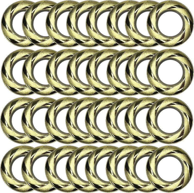 Photo 1 of ECESLENT 32 Pack Curtain Grommets Curtain Eyelet Rings Inner Diameter 1.6 inch(40mm) Nanoscale Silencer Sliding Low Noise DIY Roman Rings, Gold
