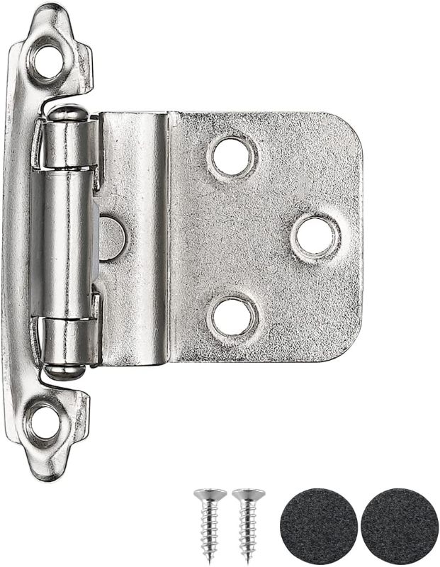 Photo 1 of JQK 3/8 Inch Inset Cabinet Door Hinges Satin Nickel, 50 Pack 25 Pairs Flush Face Mount Cupboard Self-Closing Kitchen Cabinet Hardware Hinges with Door Bumper, CH201-SN-P50
