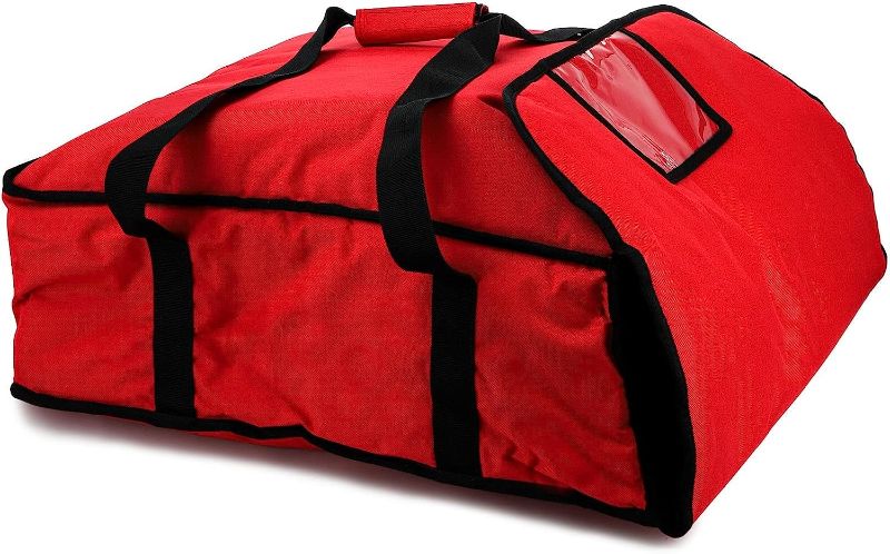 Photo 1 of DEAYOU Large Pizza Bag, Insulated Pizza and Food Delivery Bag, Professional Thermal Pizza Warmer Bag, Hot Pizza Carriers for Transport, Moisture Free, Heavy Duty, 22" x 22" x 8", Red
