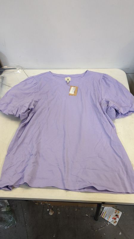 Photo 2 of Amazon Aware Women's Organic Cotton Jersey Puff Sleeve Crewneck Top (Available in Plus Size) XX-Small Purple