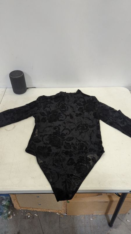 Photo 2 of xkwyshop Womens Sexy Floral Print Sheer Mesh Long Sleeve Jumpsuit Bodysuits Clubwear Black XL
