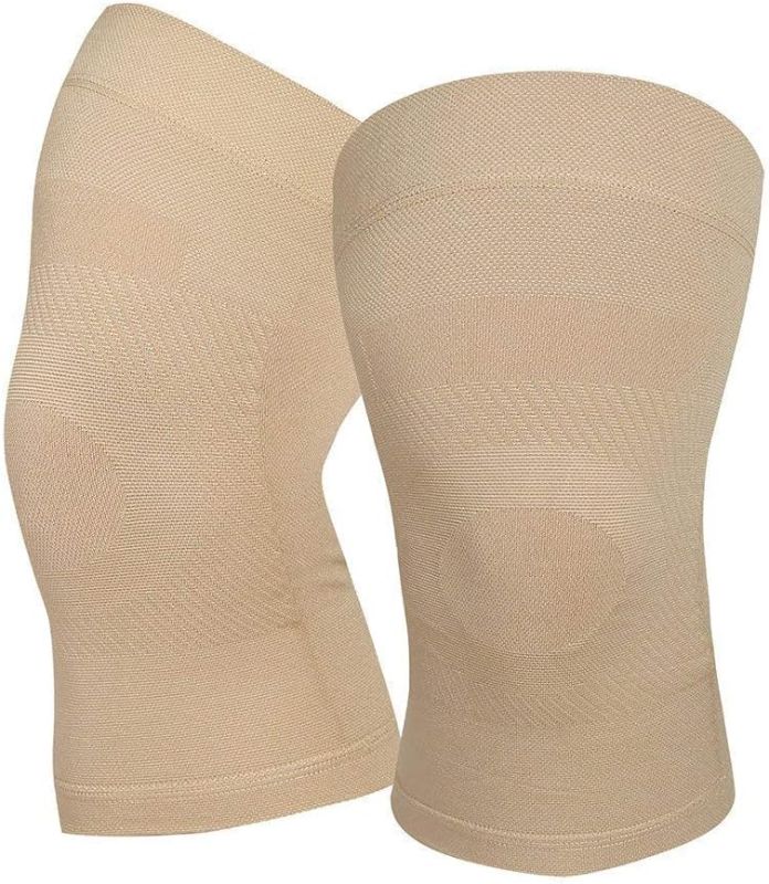 Photo 1 of Knee Compression Sleeves, 1 Pair, Can Be Worn Under Pants, 20-30mmHg Strong Support Knee Brace for Unisex, Knee Support for Meniscus Tear, Arthritis, Pain Relief, Injury Recovery, Daily Wear, Beige M

