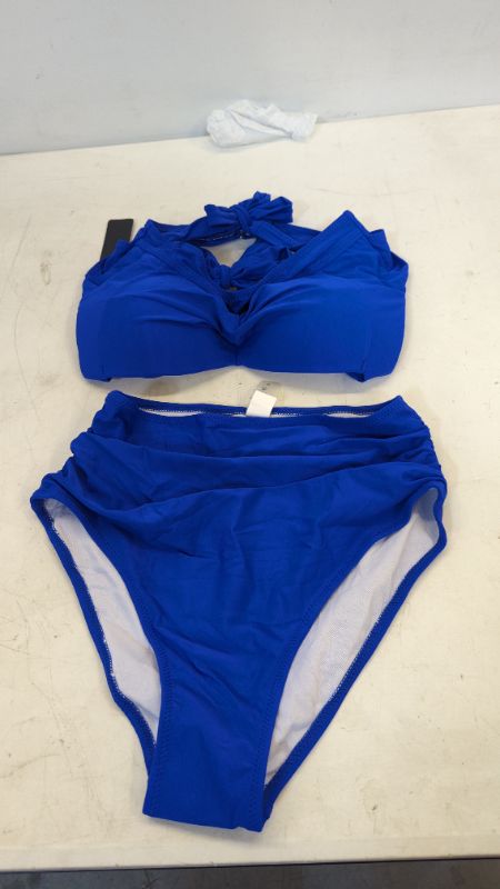 Photo 2 of Tempt Me Women Two Piece Vintage Halter High Waist Bikini Small Royal Blue