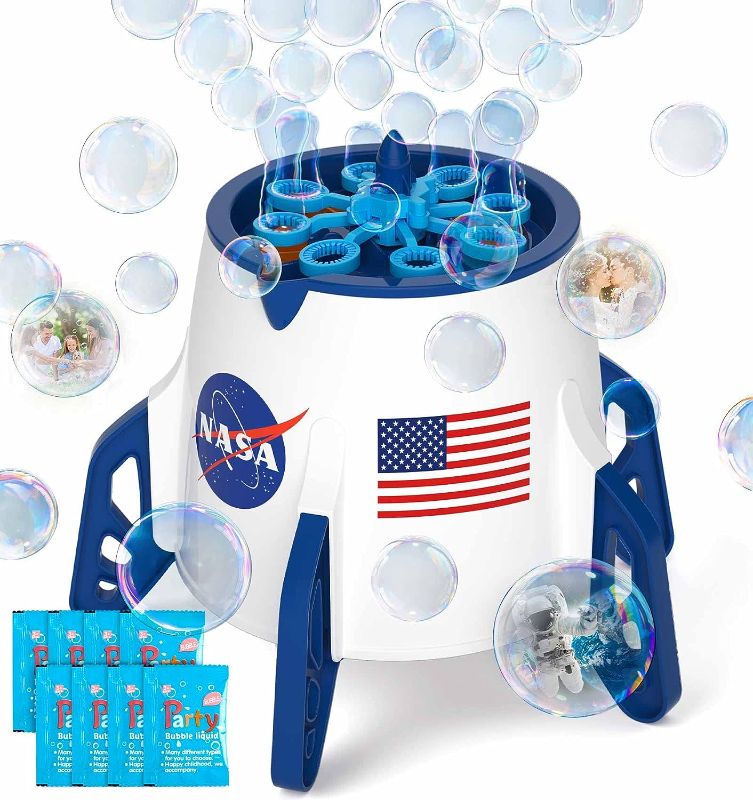 Photo 1 of Bubble Machine, Space Rocket Bubble Machine for Toddlers, Kids, 3000+ Bubbles/min Electric Automatic Bubble Maker Blower Outdoor Gifts Bubbles Toys for Age 3-8 Year Old Boys, Girls, Baby Bath, Parties
