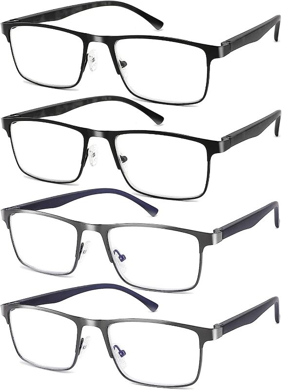 Photo 1 of Dilly Vision 4-Pack Mens Reading Glasses Blue Light Blocking,Spring Hinge Stylish Metal Full Frame Readers for Men Anti Glare Filter Eyeglasses +1.25
