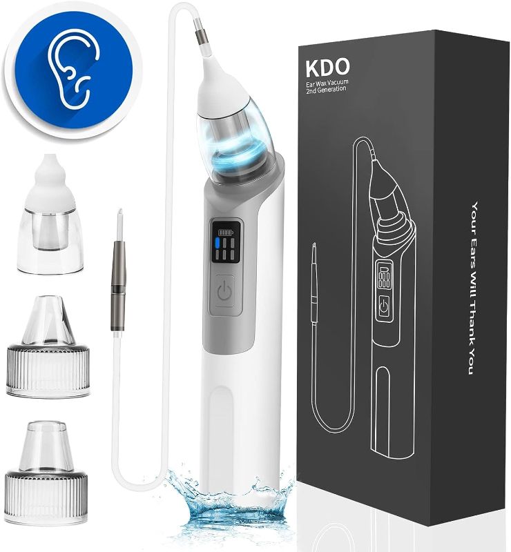 Photo 1 of Ear Wax Vacuum, 6 Gear Strong Suction KDO Ear Vacuum Wax Remover Gear Indicator Safe Soft Silicone Tips Ear Cleaner Tool Water Remover Ear Wax Removal Kit Earwax for Adults and Kids
