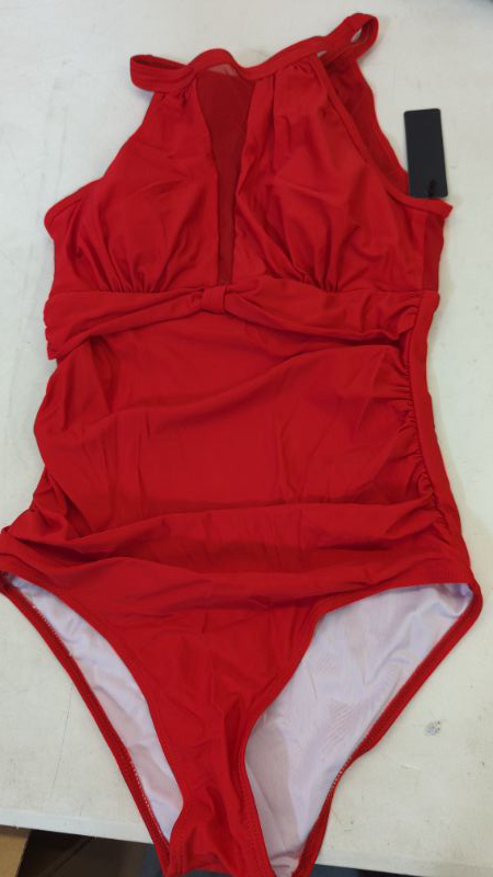 Photo 2 of Sonze Retro Vintage Swimming Costume,Bikini Dress Size Swimwear Retro Beachwear,Solid Colored Triangle, Hilarity, Hanging Neck Sexy Bikini-Red_M
