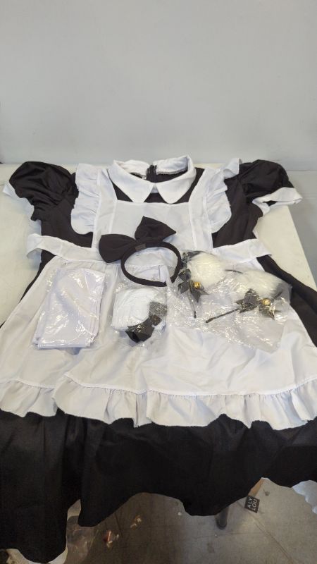 Photo 2 of Wannsee Japanese Anime 6Pcs Lolita French Maid Apron Fancy Dress Cosplay Costume Gloves Headwear Socks set

